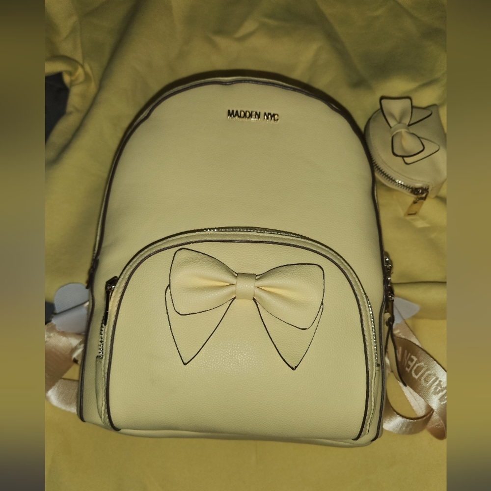 NEW WITH TAG MADDEN GIRL Backpack, YELLOW in Color, with Bow Accent